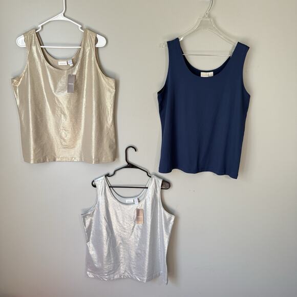 Chico’s Layering Tank Top 3 US XL/16 Navy Blue Gold Shimmer Silver Metallic New - Picture 1 of 7